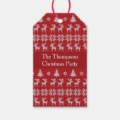 Retro Red kerstrenrendierentuin op aangepaste fees Cadeaulabel (Voorkant)