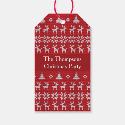 Retro Red kerstrenrendierentuin op aangepaste fees Cadeaulabel (Voorkant)