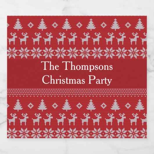 Retro Red kerstrenrendierentuin op aangepaste fees Sparkling Wijnetiket (Enkel label)