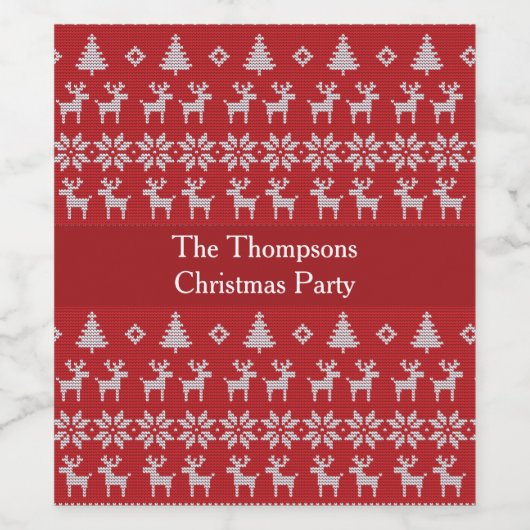 Retro Red kerstrenrendierentuin op aangepaste fees Wijn Etiket (Enkel label)