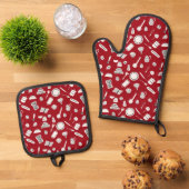 Retro Red Kitchen Ovenwant & Pannenlap Set (Top down)