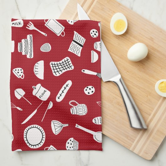 Retro Red Kitchen Theedoek (Quarter Fold)