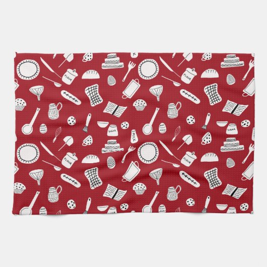 Retro Red Kitchen Theedoek (Horizontaal)