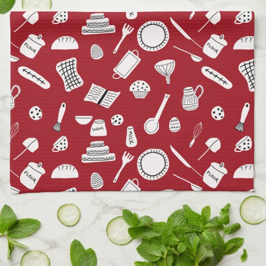 Retro Red Kitchen Theedoek (Gevouwen)