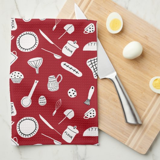 Retro Red Kitchen Theedoek (Quarter Fold)