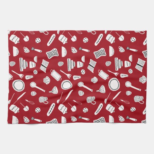 Retro Red Kitchen Theedoek (Horizontaal)