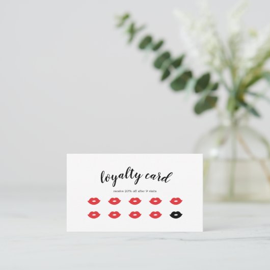 Retro Red Lips Makeup Artist Loyalty Card Visitekaartje (Staand voorkant)