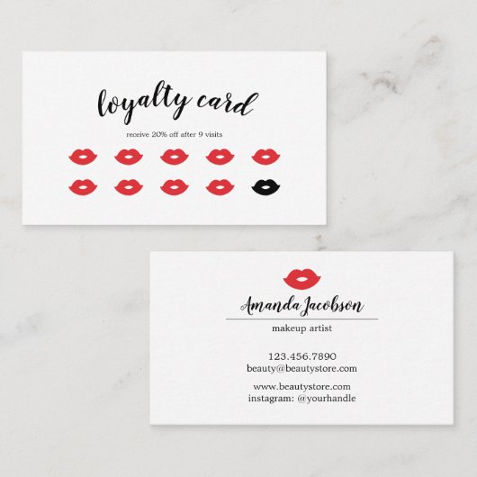 Retro Red Lips Makeup Artist Loyalty Card Visitekaartje (Voorkant / Achterkant)