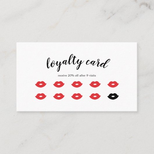 Retro Red Lips Makeup Artist Loyalty Card Visitekaartje (Voorkant)