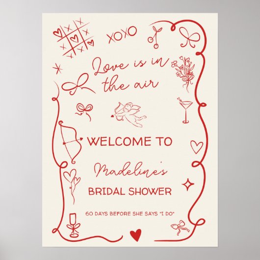 Retro Red Love in the air welcome bridal shower Poster (Voorkant)