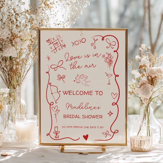 Retro Red Love in the air welcome bridal shower Poster