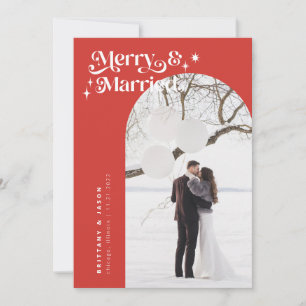 Retro Red Merry & Married Photo Holiday Card Feestdagenkaart