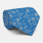 Retro Red Monogram op Bright Blue & Ivory Hatch Stropdas (Opgerold)