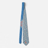 Retro Red Monogram op Bright Blue & Ivory Hatch Stropdas (Achterkant)