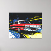Retro Red Muscle Car Side Pop Art Illustration Canvas Afdruk (Voorkant)