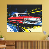 Retro Red Muscle Car Side Pop Art Illustration Canvas Afdruk (Insitu (Woonkamer))