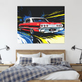 Retro Red Muscle Car Side Pop Art Illustration Canvas Afdruk (Insitu (Slaapkamer))
