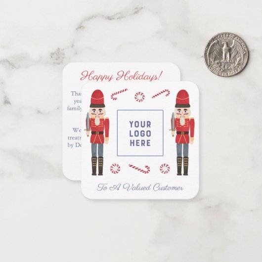 Retro Red Nutcracker Business Logo Prettige feestd Notitiekaartje (Voorkant / Achterkant in situ)