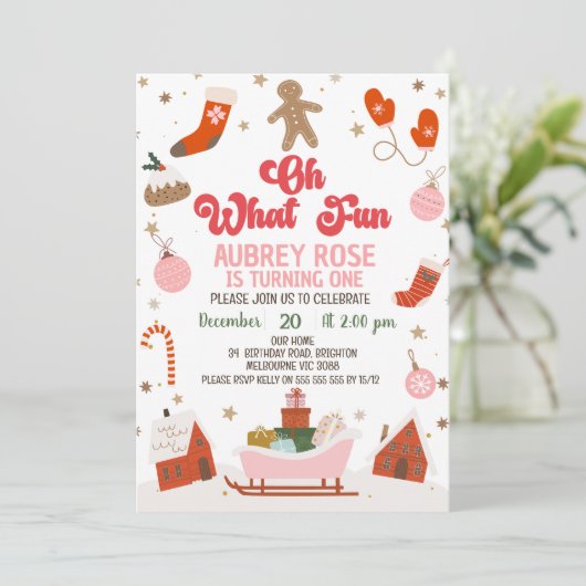 Retro Red Oh Wat een leuke kerst 1e verjaardag Kaart (Staand voorkant)