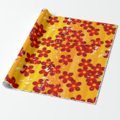 Retro Red Oranje Floral Cadeaupapier (Uitgerold)