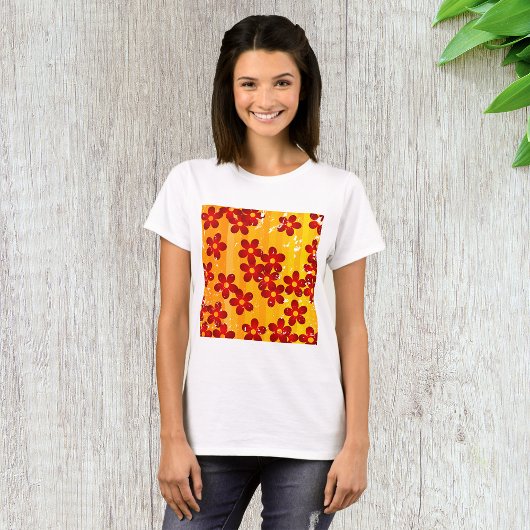 Retro Red Oranje Floral T-shirt