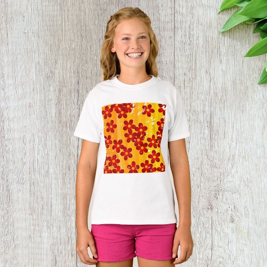Retro Red Oranje Floral T-shirt