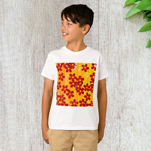 Retro Red Oranje Floral T-shirt