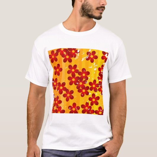 Retro Red Oranje Floral T-shirt (Voorkant)