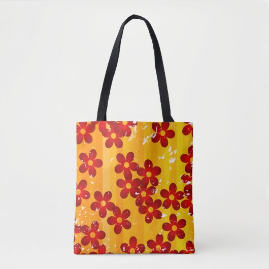 Retro Red Oranje Floral Tote Bag (Voorkant)