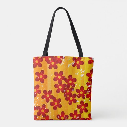 Retro Red Oranje Floral Tote Bag (Achterkant)