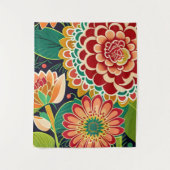 Retro Red, Oranje, Green Floral, Boho, Hippie Wandkleed (Voorkant)