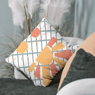 Retro red oranje Sunset op blauw wit en zwart rast Kussen