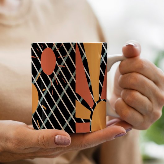 Retro red oranje Sunset op blauw zwart-wit raster Koffiemok