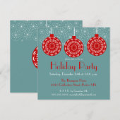 Retro Red Ornament Holiday Party Uitnodiging (Voorkant / Achterkant)