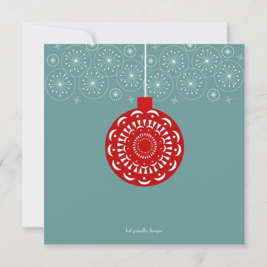 Retro Red Ornament Holiday Party Uitnodiging (Achterkant)