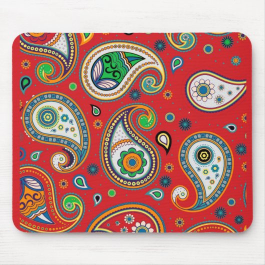 Retro Red Paisley Print Thick Computer Mousepad Muismat (Voorkant)