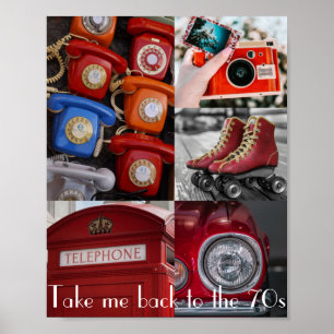 Retro Red Phones Camera Nostalgische Collage Color Poster