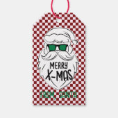 Retro Red Pink Checkered Santa Claus Christmas  Cadeaulabel (Voorkant)