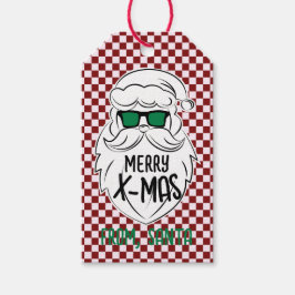 Retro Red Pink Checkered Santa Claus Christmas  Cadeaulabel