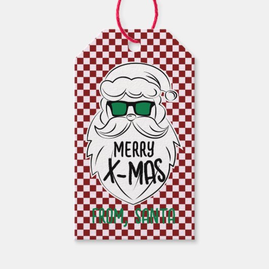 Retro Red Pink Checkered Santa Claus Christmas  Cadeaulabel (Voorkant)