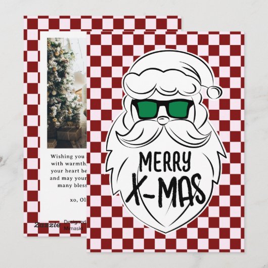 Retro Red Pink Checkered Santa Claus Christmas Feestdagenkaart (Voorkant / Achterkant)