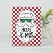 Retro Red Pink Checkered Santa Claus Christmas Feestdagenkaart (Staand voorkant)