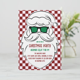 Retro Red Pink Checkered Santa Claus Christmas  Kaart