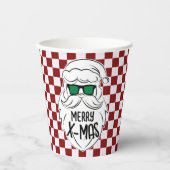 Retro Red Pink Checkered Santa Claus Christmas  Papieren Bekers (Voorkant)