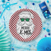 Retro Red Pink Checkered Santa Claus Christmas Papieren Bordje (Feest)