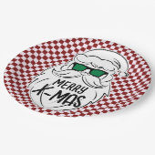 Retro Red Pink Checkered Santa Claus Christmas Papieren Bordje (Gekanteld)