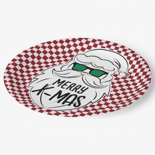 Retro Red Pink Checkered Santa Claus Christmas Papieren Bordje (Gekanteld)