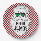 Retro Red Pink Checkered Santa Claus Christmas Papieren Bordje (Voorkant)