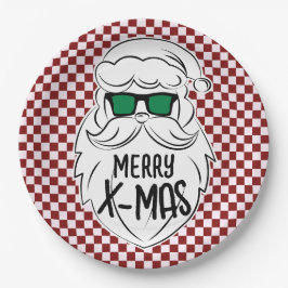 Retro Red Pink Checkered Santa Claus Christmas  Papieren Bordje