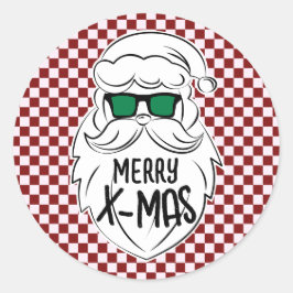 Retro Red Pink Checkered Santa Claus Christmas  Ronde Sticker